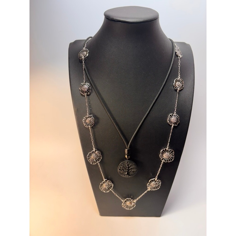 Talbots Layered Necklaces Black Floral Tree of Life Boho Cottagecore Statement